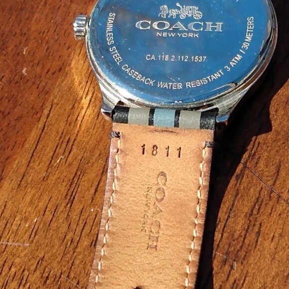 Mens or Womens Coach Watch with Leather Striped Band Running main image 6